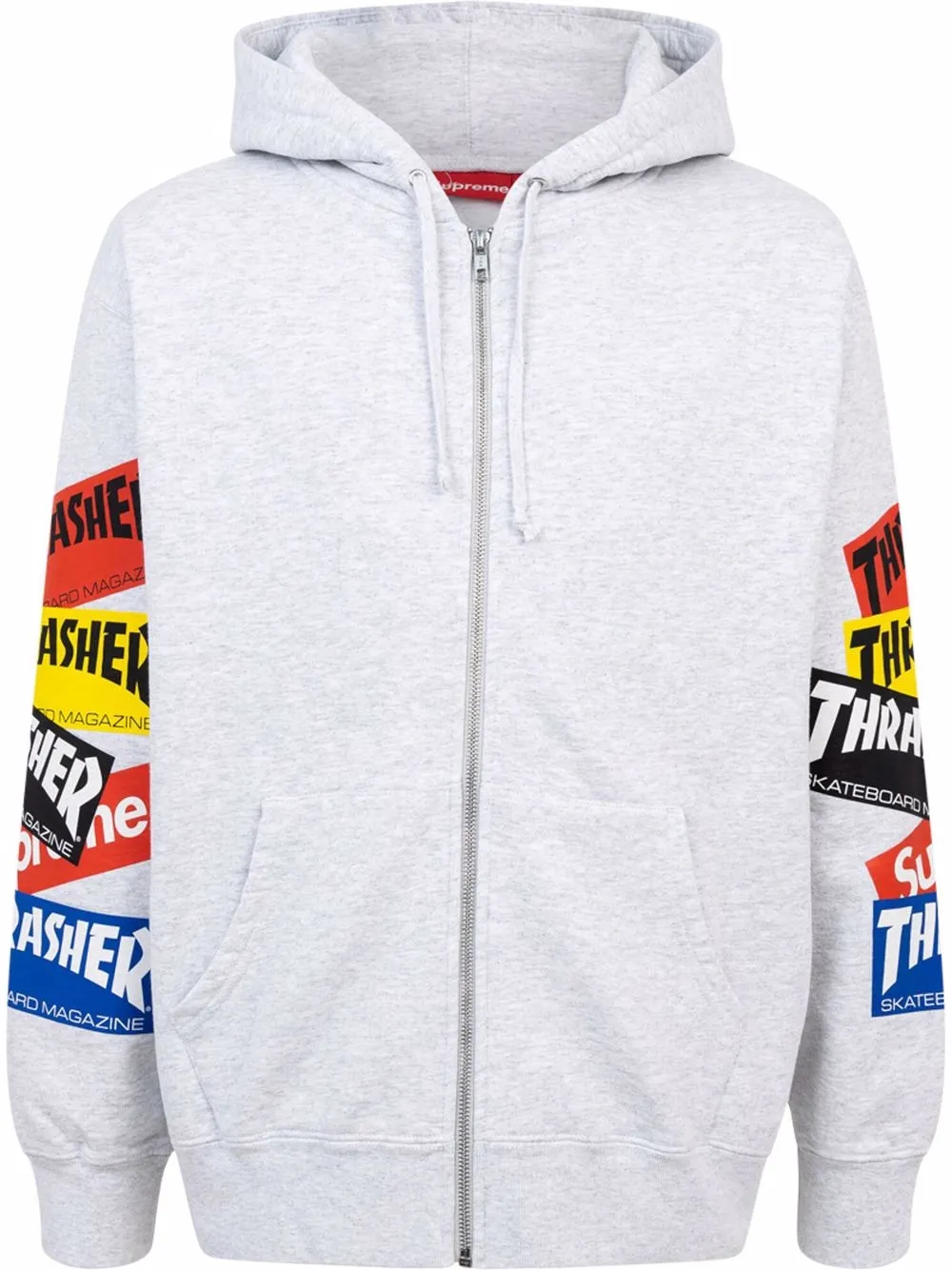 

Худи Thrasher на молнии с логотипом Supreme, серый