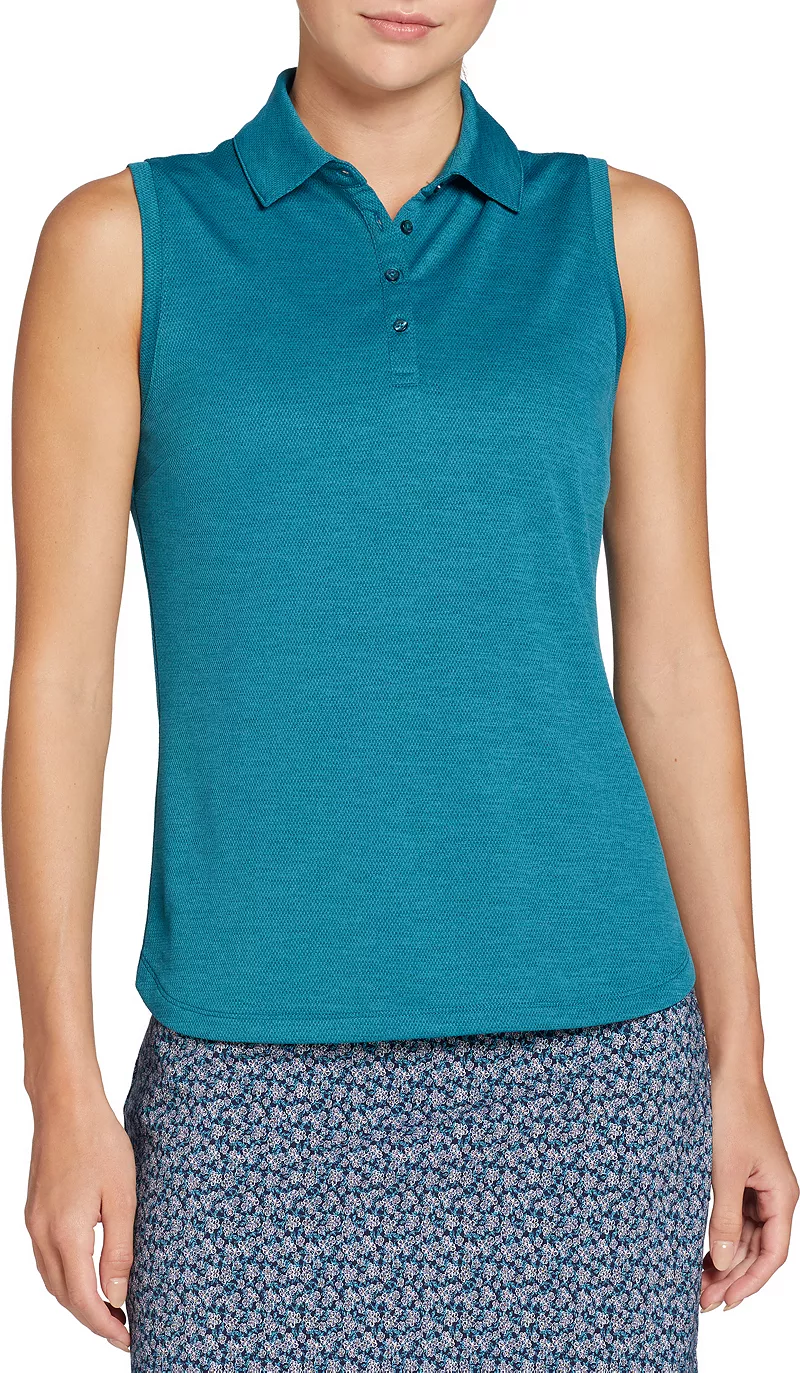 

Женская жаккардовая рубашка-поло для гольфа без рукавов Walter Hagen Clubhouse с УФ-защитой, цвет Teal Ocean