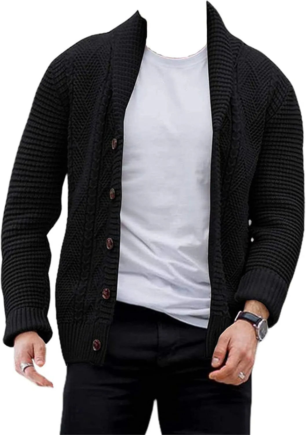 

Кардиган мужской Kaxiya2021 с лацканами, однотонный, с жаккардовой резинкой