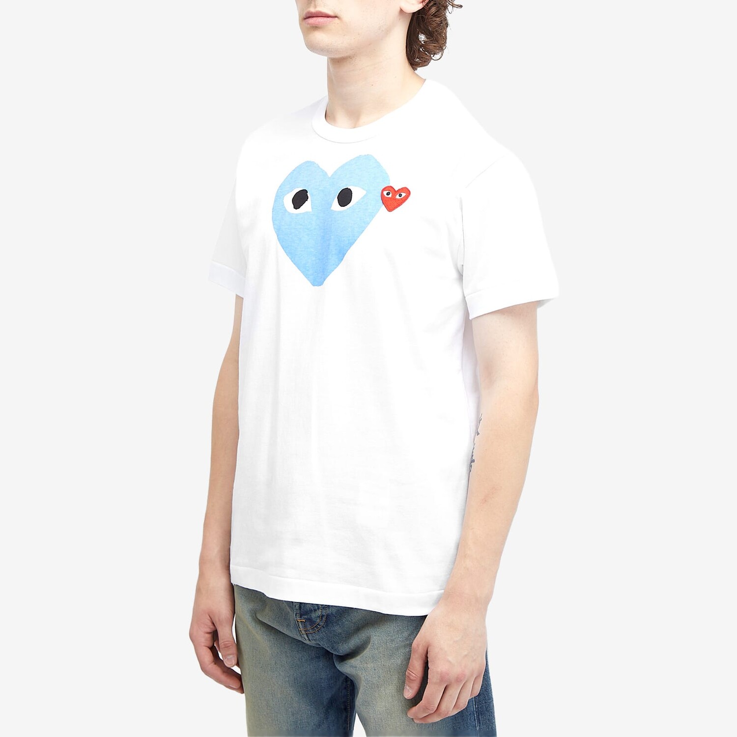 Футболка Comme Des Garçons Play Colour Heart T-Shirt, цвет White, Red & Blue — фото 2