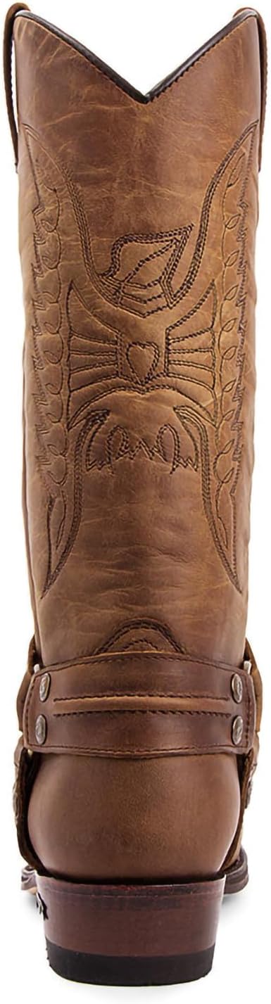 Вестерн-сапоги для мужчин с квадратным носком, вышивкой, средние по голенищу, из искусственной кожи, ретро-рыцарские сапоги с массивным каблуком и конструкцией без шнуровки Generic, коричневый — фото 4