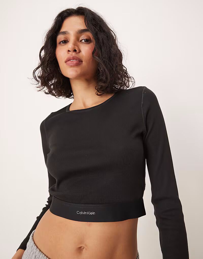 

Современный топ с длинными рукавами в рубчик от Calvin Klein черного цвета