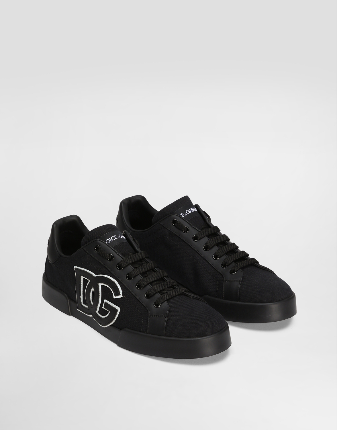 Кеды portofino light strobel из ткани и телячьей кожи Dolce & Gabbana, черный — фото 2