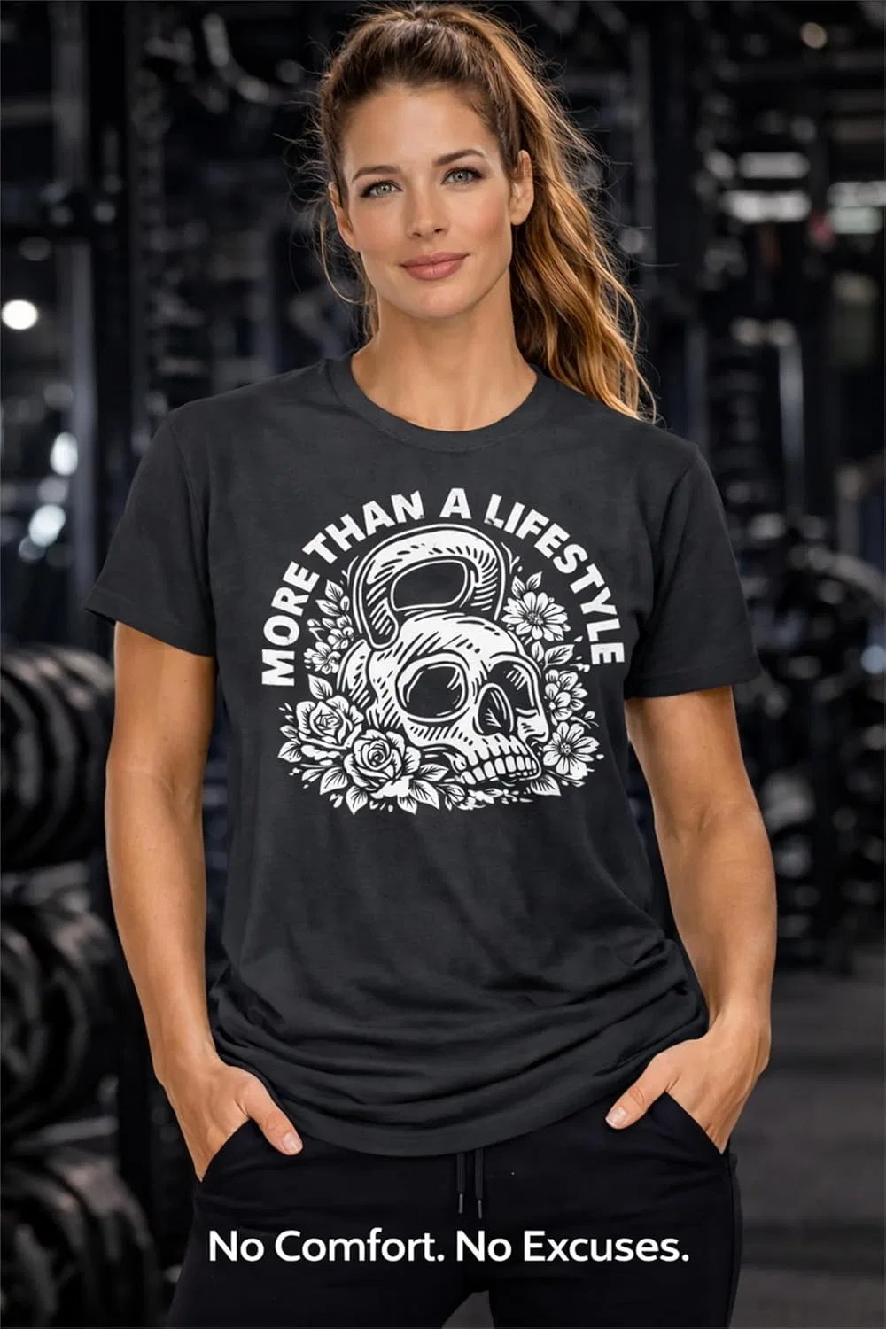 Футболка с принтом Kettlebell Skull, GENERIC, Cvc Charcoal — фото 4