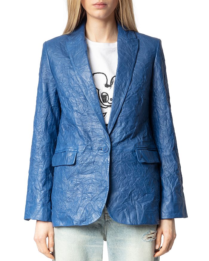 

Кожаная куртка-пиджак с эффектом "кринкл" Zadig & Voltaire, синий