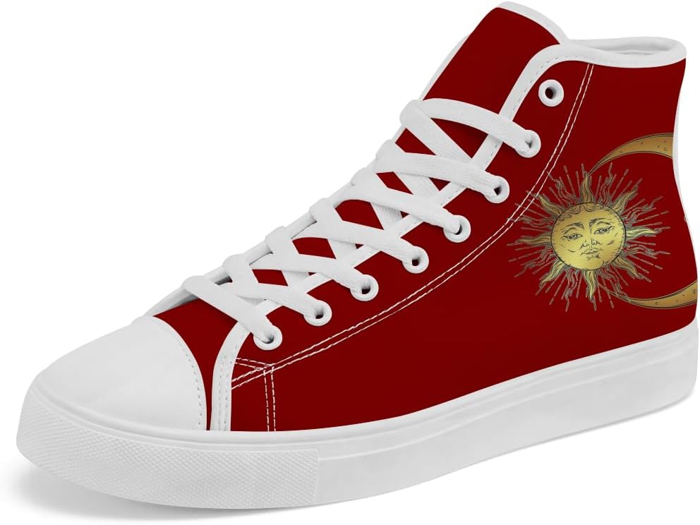 

Высокие кеды из холста Sun and Moon, высокие кроссовки на шнуровке, повседневная обувь для женщин и мужчин Chebing, красный