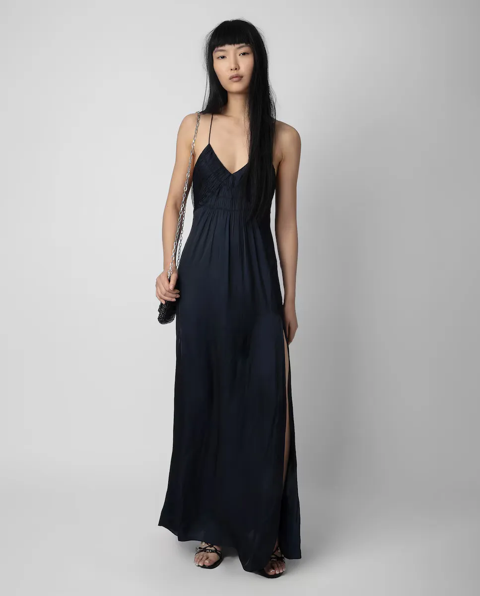 

Платье из атласа вискозы с бретелями Zadig & Voltaire, темно-синий