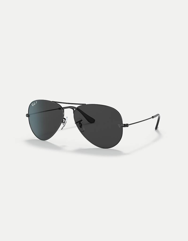 

Черные поляризационные солнцезащитные очки-авиаторы Ray-Ban Aviator Total с черными линзами