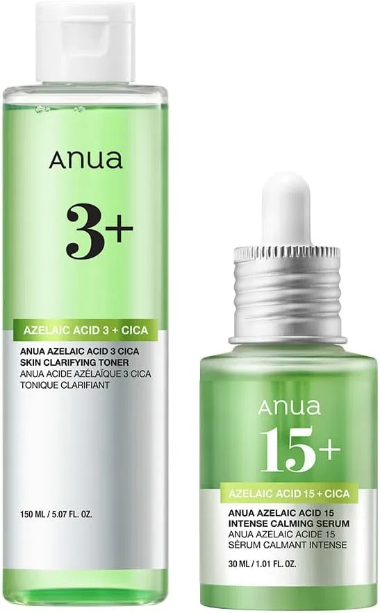 Набор Anua — Тоник и сыворотка Azelaic Acid 3 CICA Skin Clear Toner 150 мл + Azelaic Acid 15 Intense Calming Serum 30 мл для жирной и