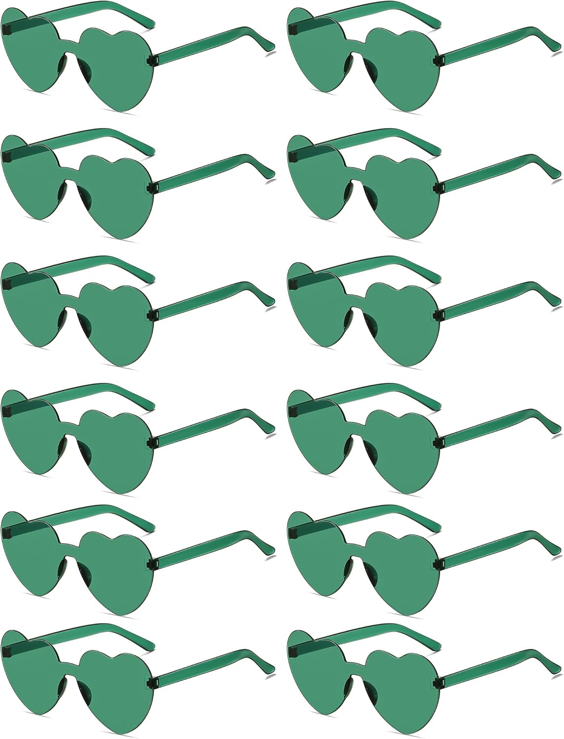 

12/20/24 пары солнцезащитных очков в форме сердца для женщин и мужчин, модные прозрачные солнцезащитные очки без оправы в форме сердца, сувениры для вечеринок Colrea, 12-green