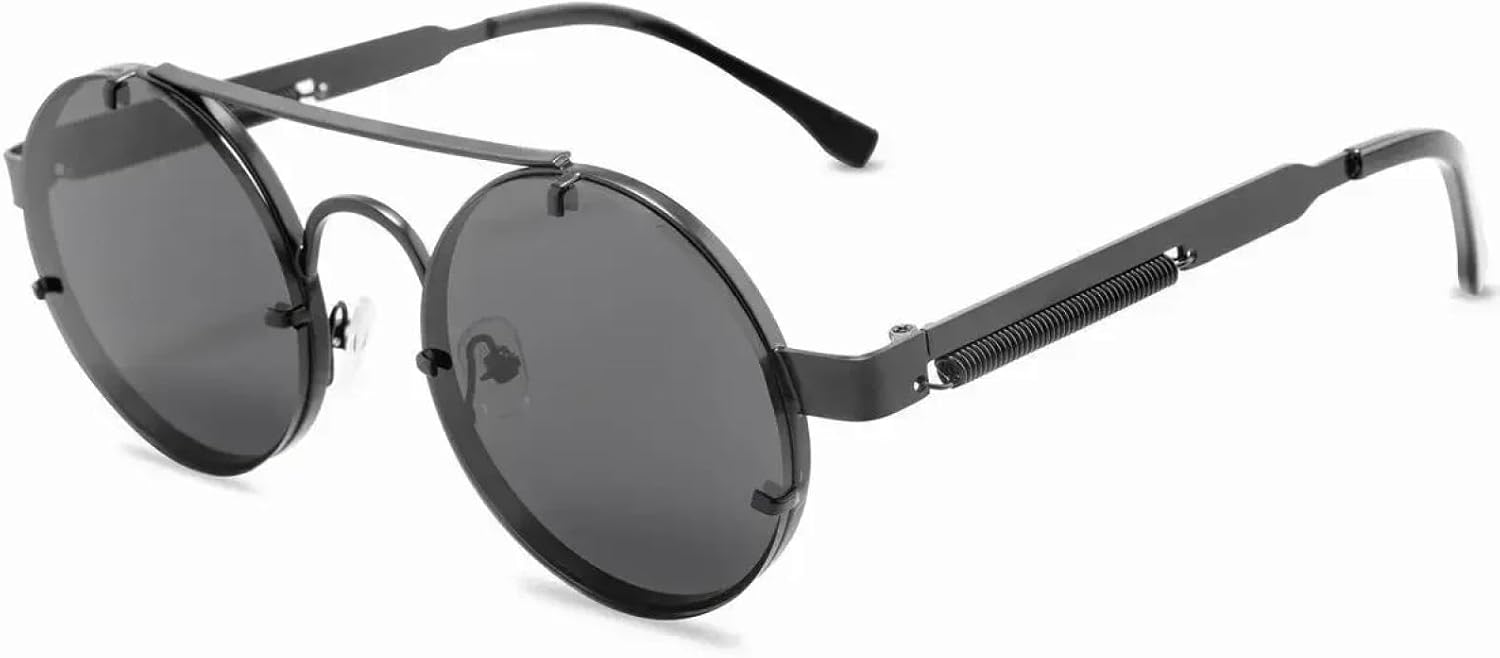 

Солнцезащитные очки с защитой от УФ-излучения UV400 | Круглые металлические панк-линзы | Цветные | Для женщин и мужчин | Для занятий спортом на открытом воздухе и вождения DSVIGF, Black Gray