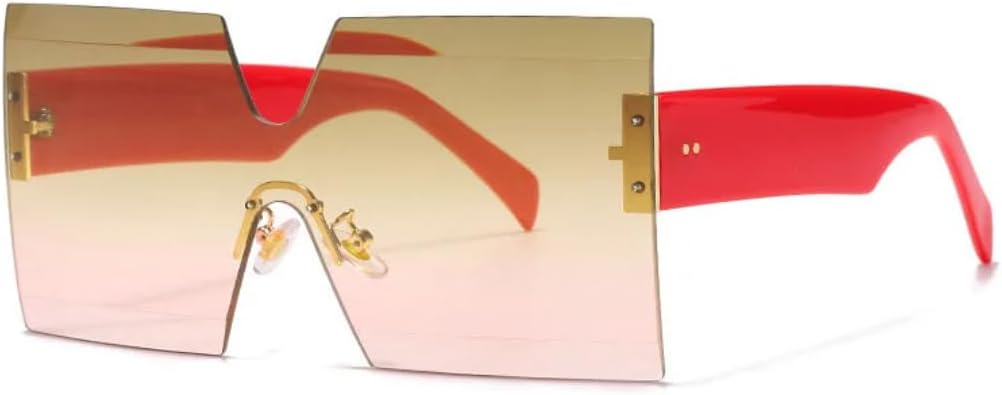 

Цельные безободковые солнцезащитные очки большого размера для женщин и мужчин, роскошные, винтажные, популярные, с заклепками, защита от УФ-излучения UV400 HHZZYVY, Tea Pink