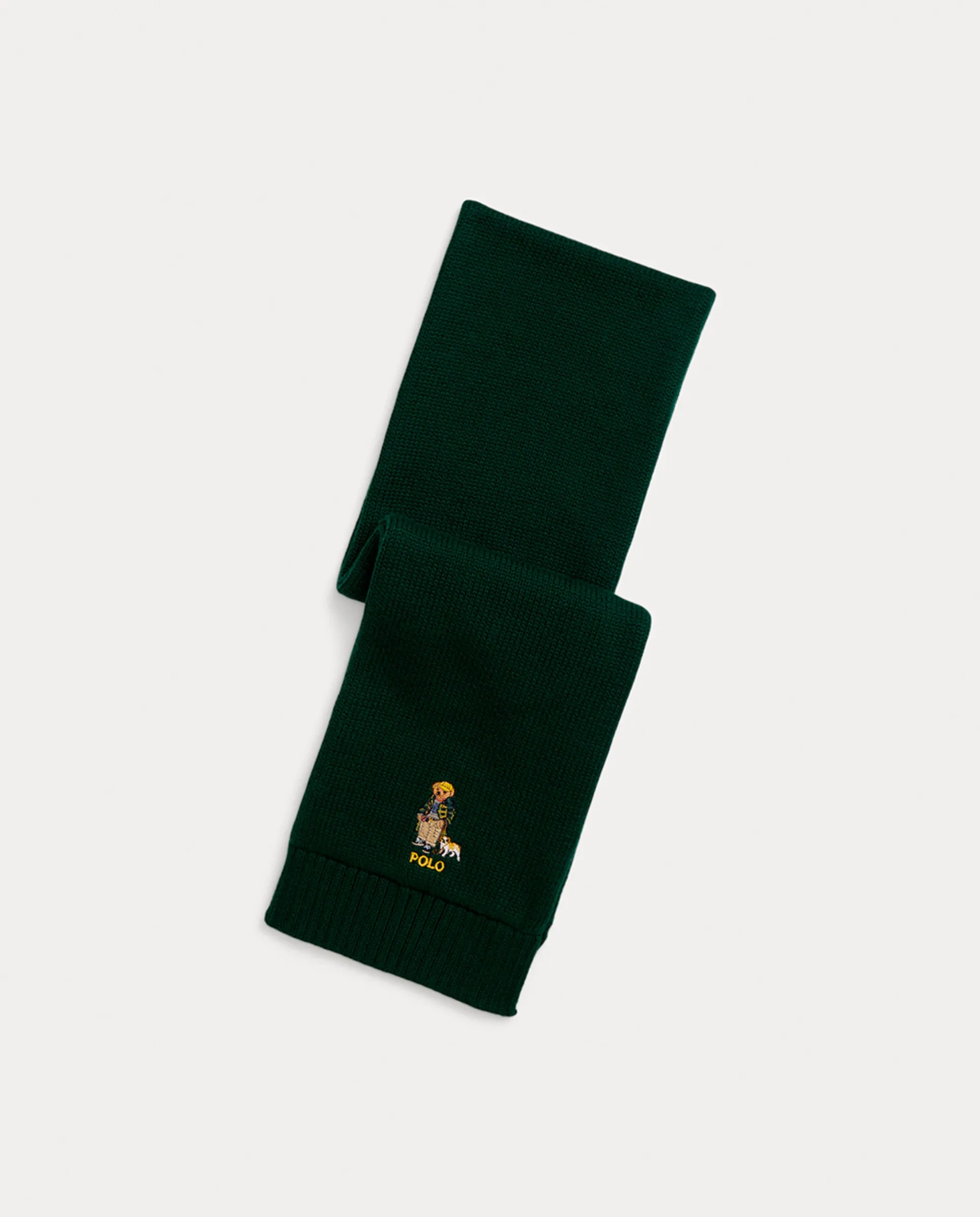 

Детский шарф из хлопка с медвежонком Поло Polo Ralph Lauren, темно-зеленый