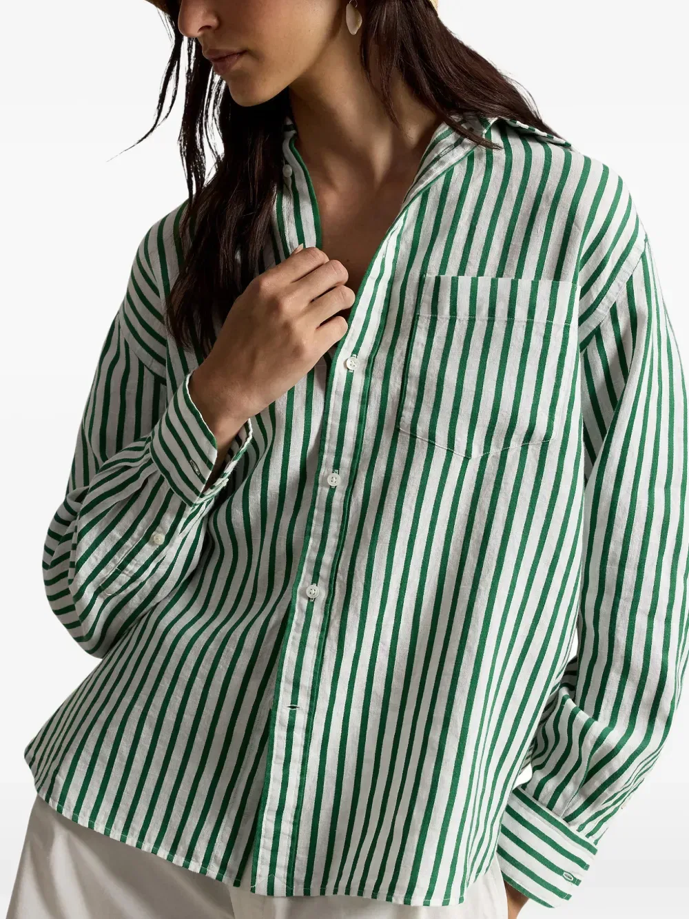 Полосатая рубашка с карманом Polo Ralph Lauren, зеленый — фото 3