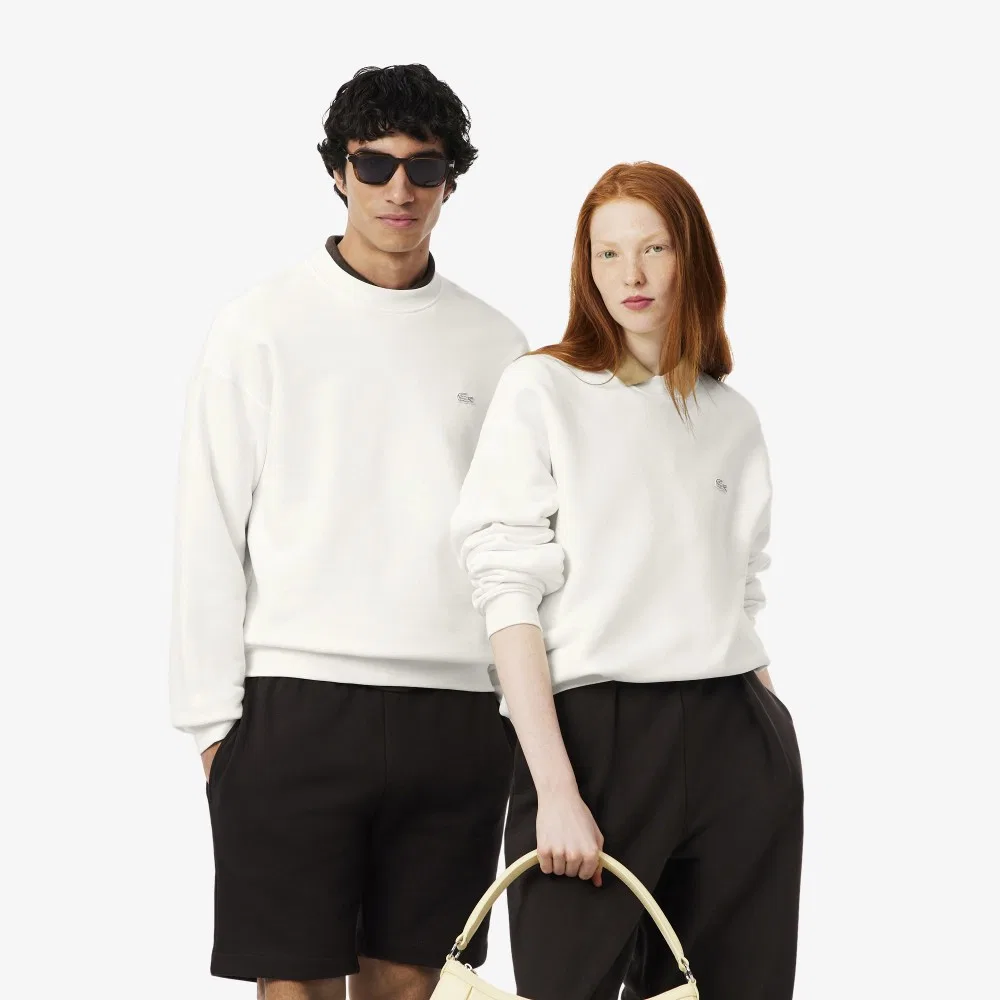 Мужской свободный пуловер Lacoste с круглым вырезом, цвет молочный