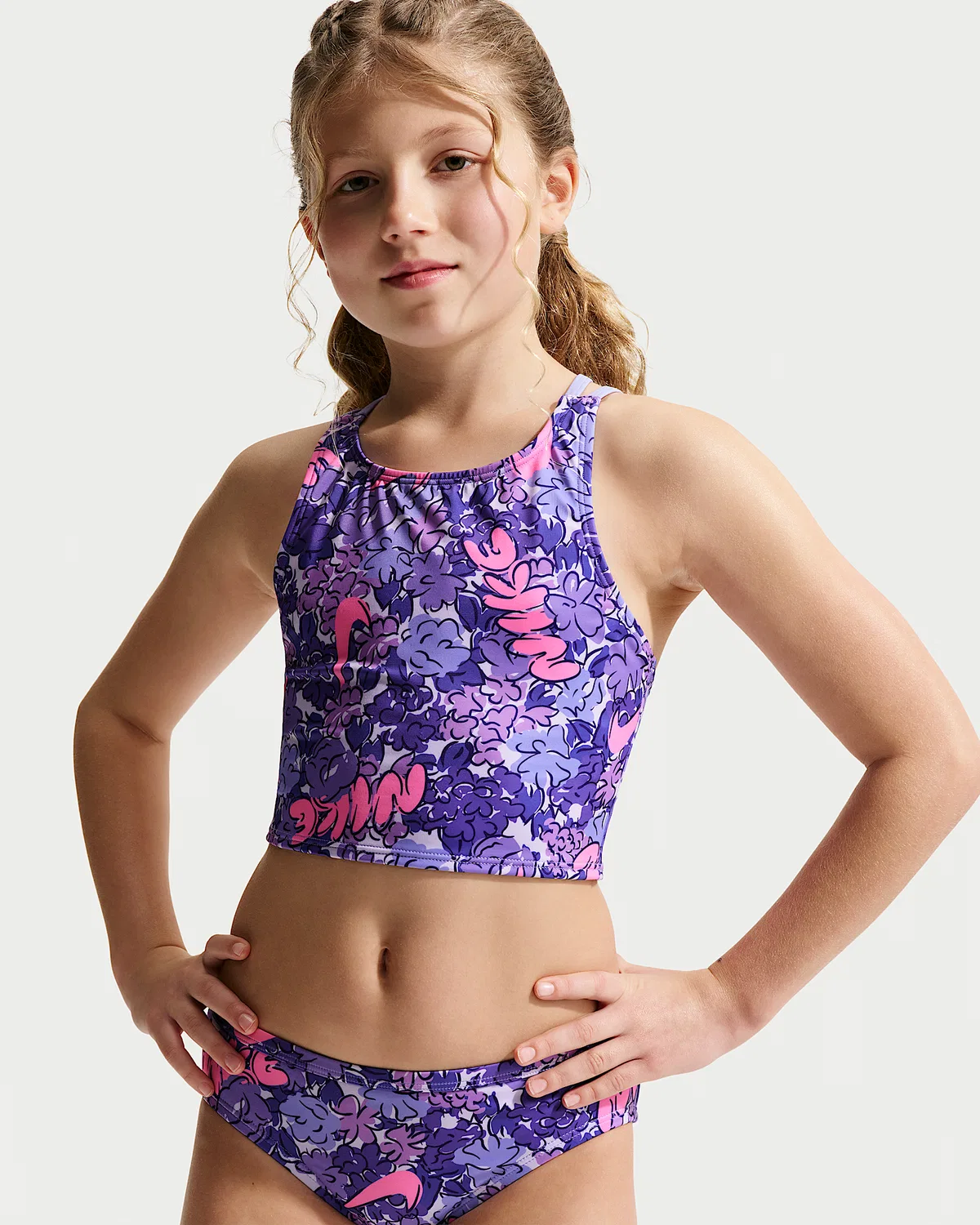 Детский (девочки) раздельный купальник Nike Swim Spiderback Midkini, Light Thistle — фото 2