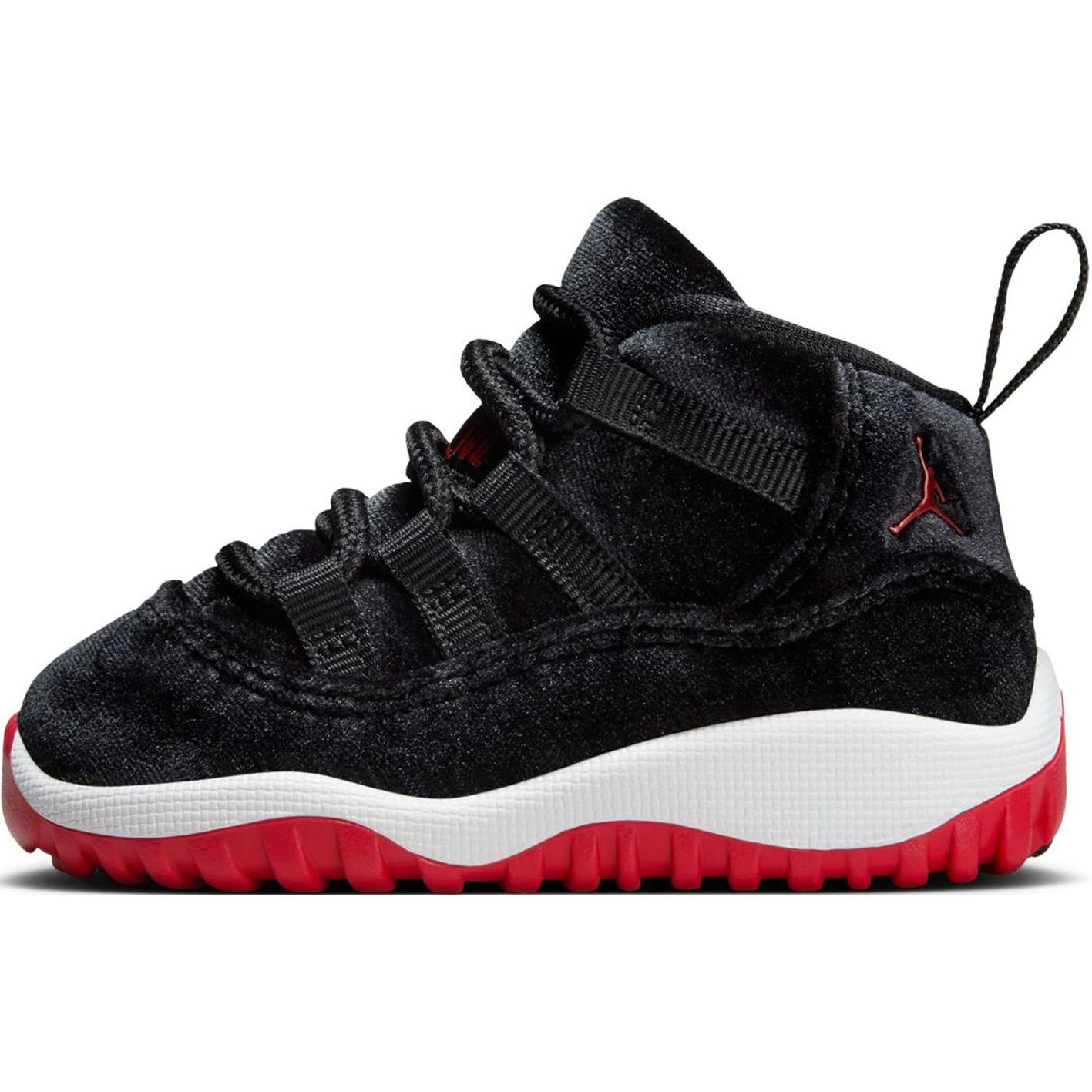 

Jordan Кроссовки Air 11 Retro с нескользящей подошвой, износостойкие, среднего размера, для малышей, черные, красные, для младенцев и малышей