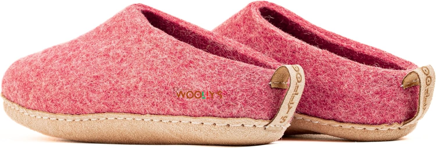 Домашние тапочки с открытой пяткой Woolly и кожаной подошвой, Премиальная новозеландская шерсть, Ручная работа с итальянским дизайном, Мягкие, дышащие и не имеющие запаха Woolly'S, розовый — фото 4