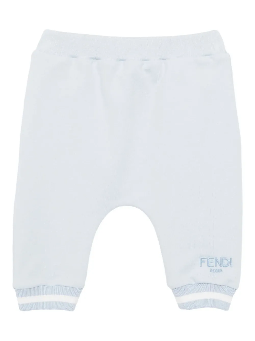 Хлопковые брюки с вышитыми манжетами FENDI KIDS, синий — фото 3