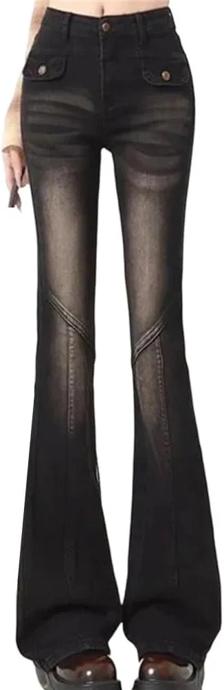 

Женские джинсы с высокой талией и расклешенными штанинами