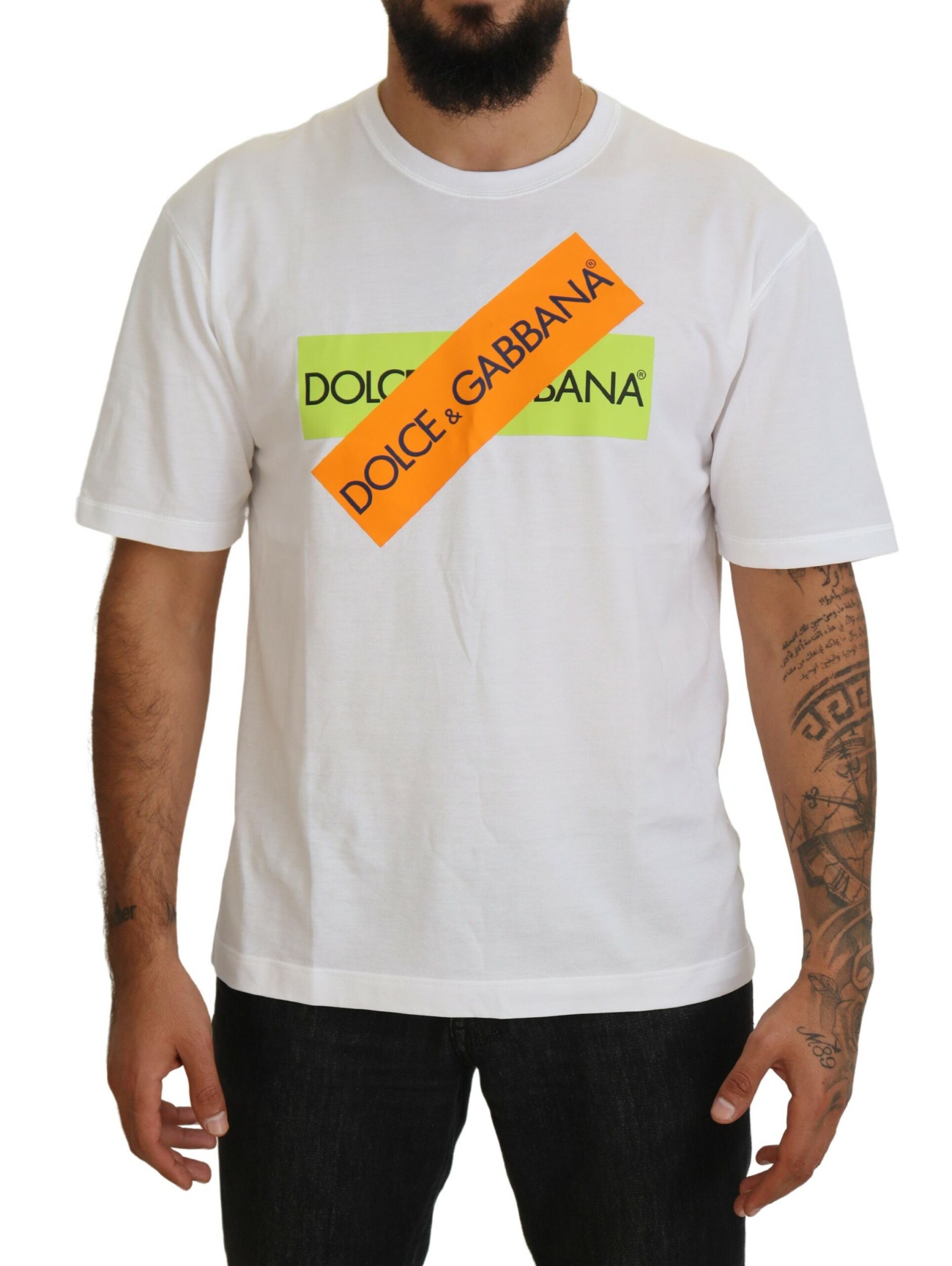 

Элегантная белая футболка с круглым вырезом и логотипом Dolce & Gabbana