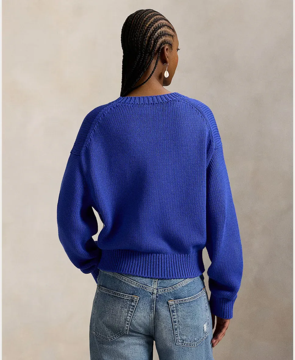 Женский хлопковый джемпер с большой лошадью Polo Ralph Lauren, Azul Cobalto — фото 3