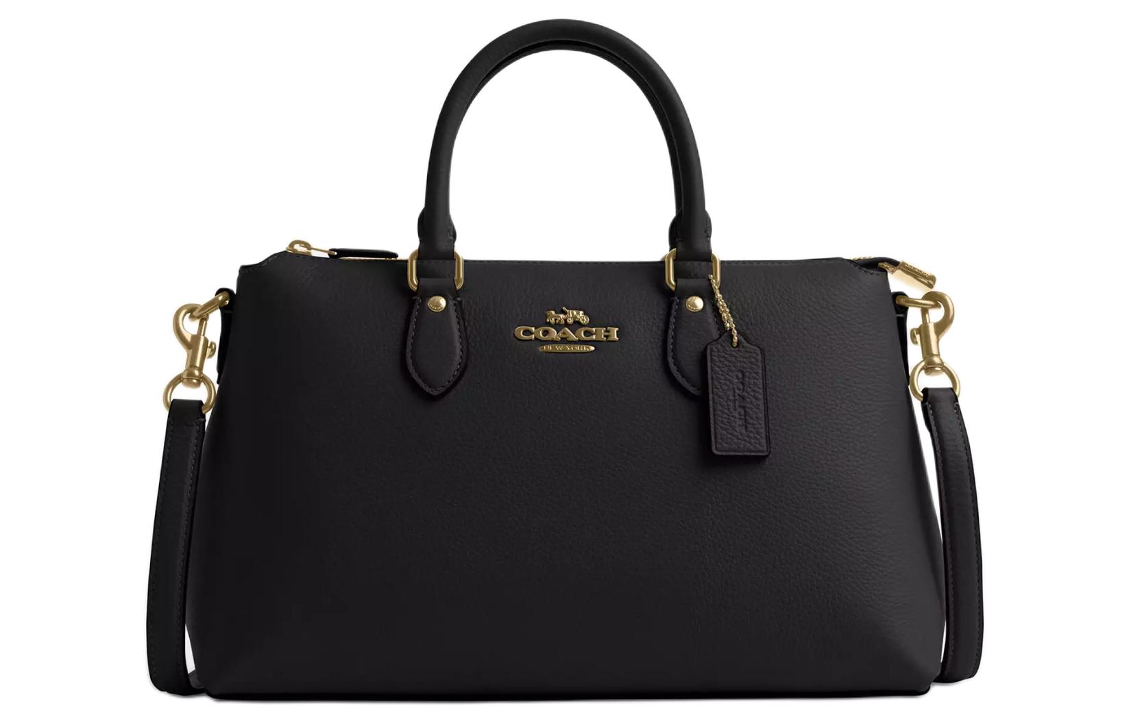 

COACH Изящная кожаная сумка через плечо, кроссбоди, женская большая сумка gold & black