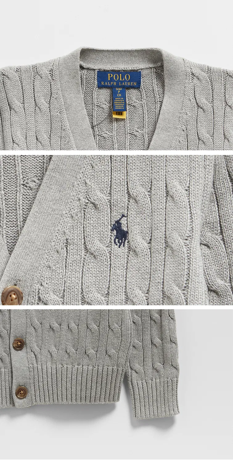 Детский хлопковый кардиган с V-образным вырезом серый от Polo Ralph Lauren Children — фото 4
