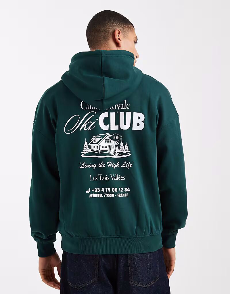 

Толстовка & SONS свободного кроя с принтом «лыжи» на спине, темно-зеленого цвета Only & Sons