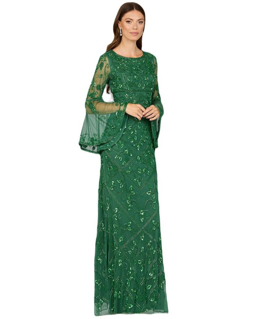

Женское платье с рукавами-колоколами, высоким воротником и бисером Lara, Forest Green