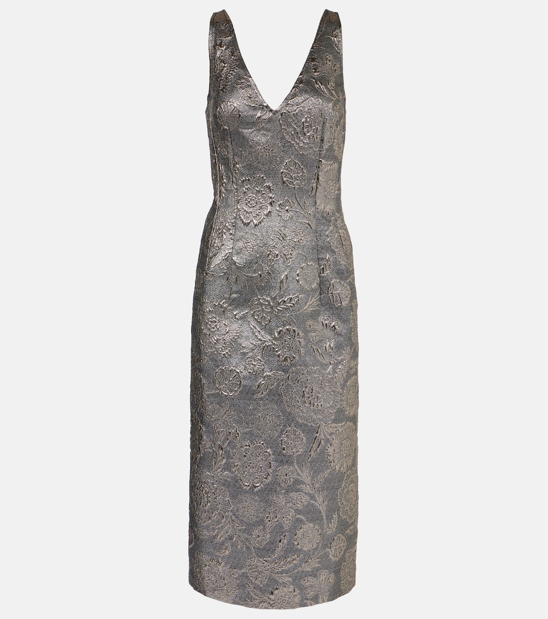 

Коктейльное платье из цветочной парчи Toteme, серебряный