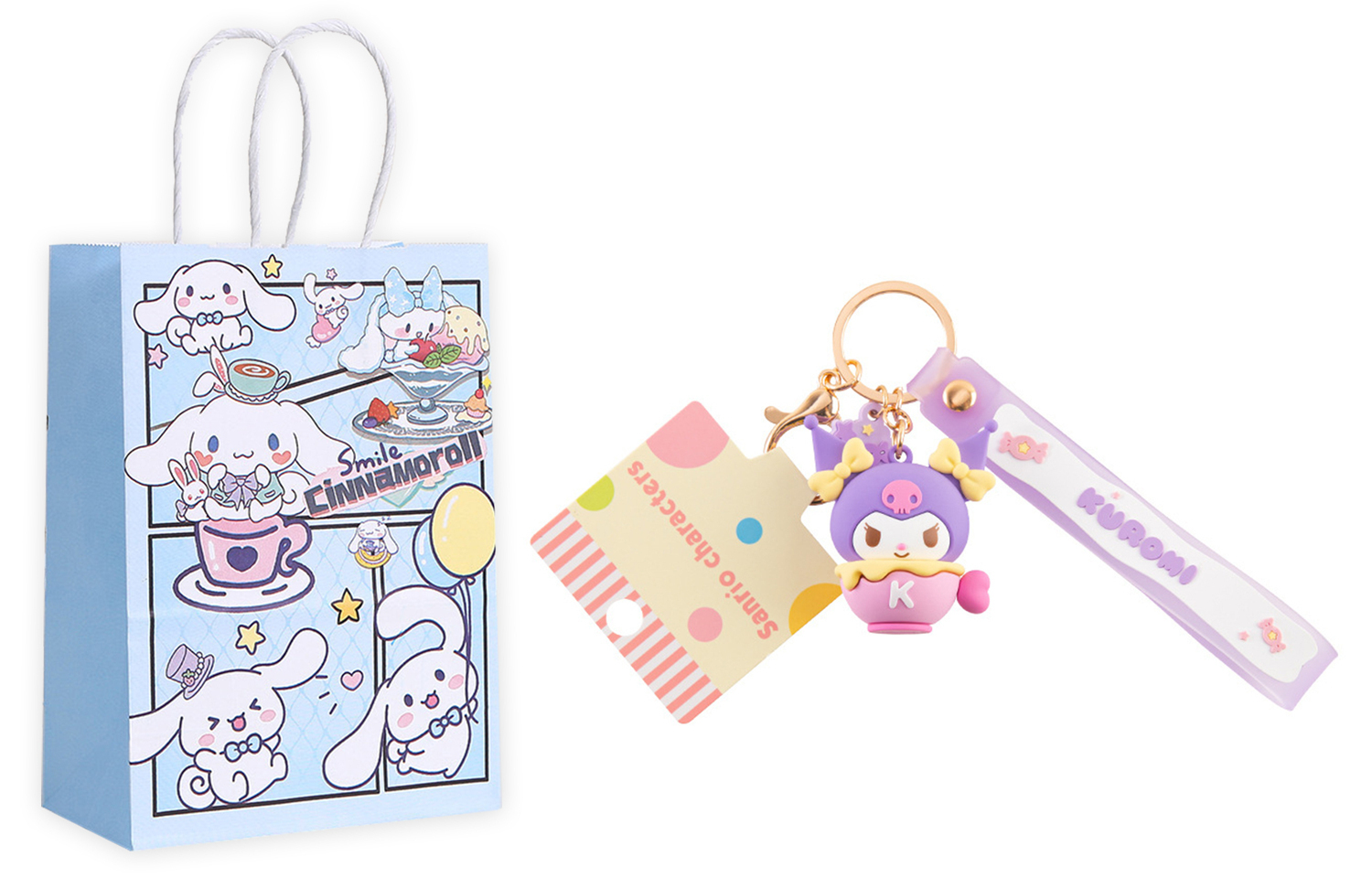 

Sanrio Брелок Hello Kitty Kuroimi из мягкого ПВХ, Kuromi+Exquisite Shopping Bag Included