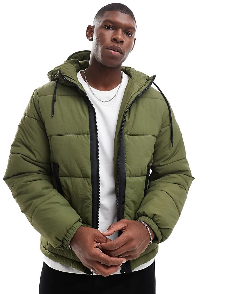 

Нейлоновая куртка-пуховик с контрастной отделкой цвета хаки ASOS DESIGN