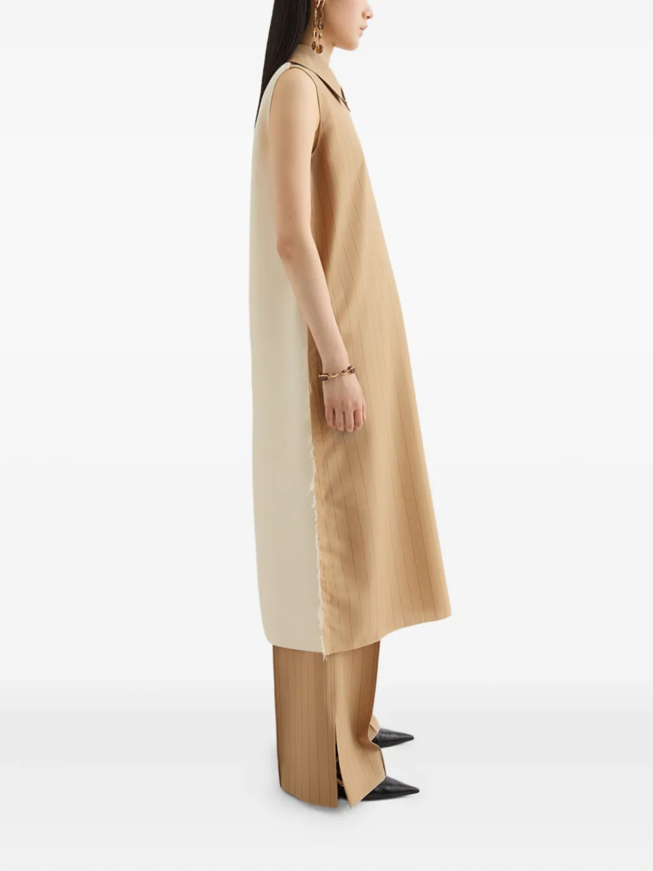 Jil Sander платье миди в тонкую полоску, нейтральный — фото 3