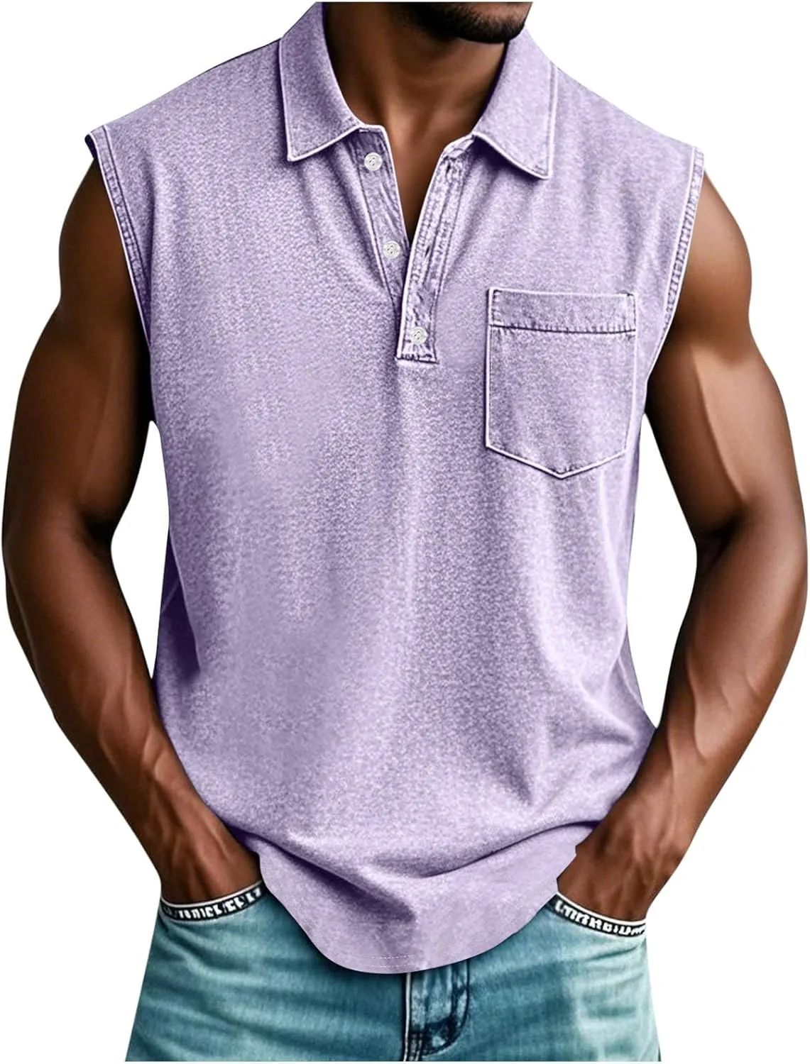 

Мужская поло без рукавов на пуговицах, удобная, однотонная, с карманом Sdeycui