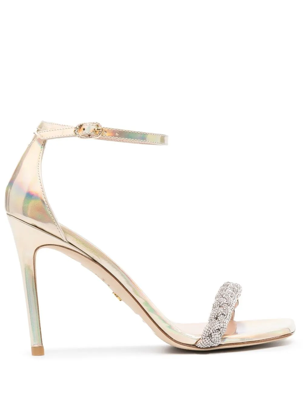 Босоножки с голографическим эффектом и кристаллами Stuart Weitzman, золотой