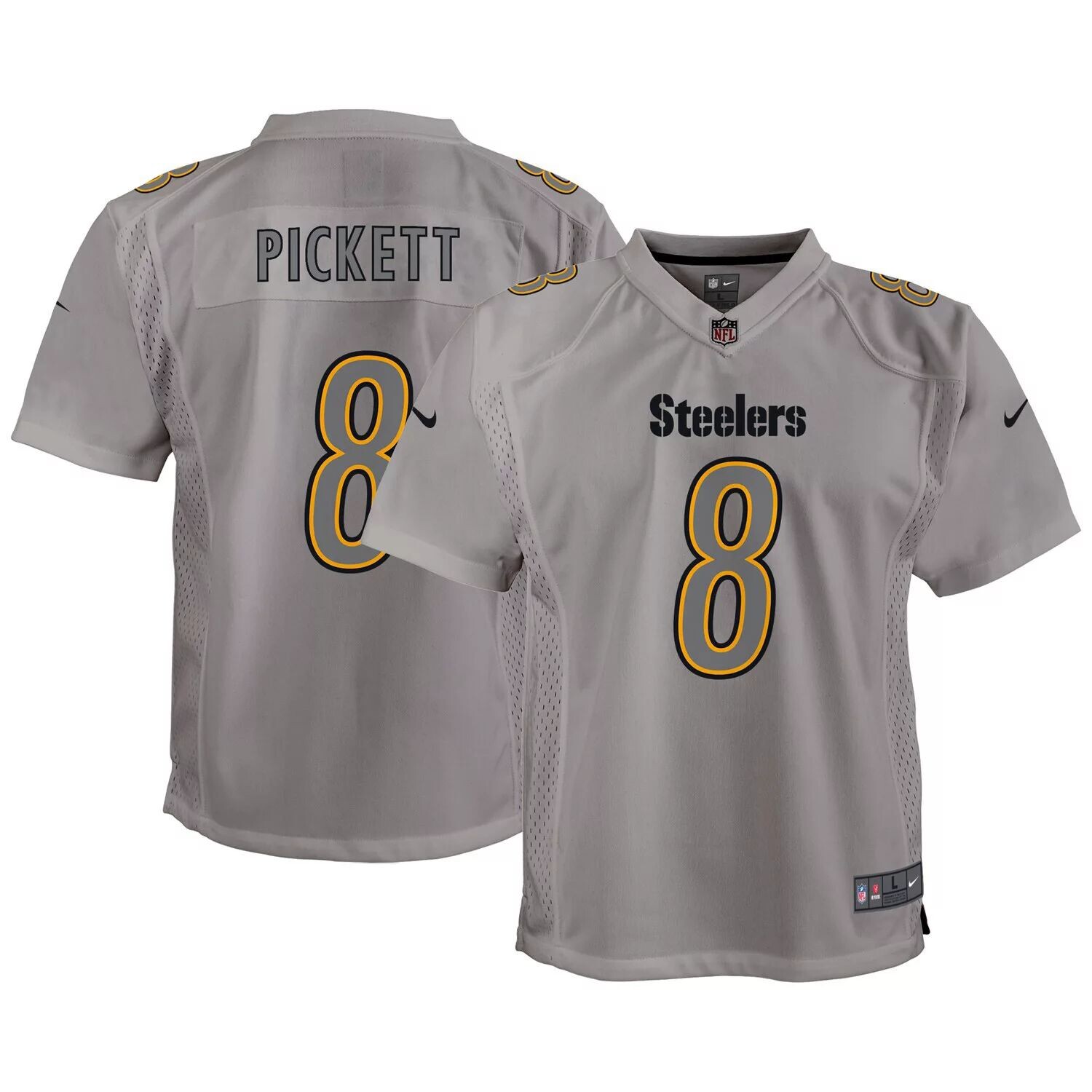 

Молодежная футболка Nike Kenny Pickett Grey Pittsburgh Steelers Atmosphere Game Джерси Nike