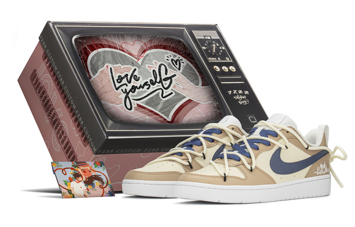 

Кроссовки Nike Court Borough Series Skateboard Shoes Women's Low-Top Beige Blue