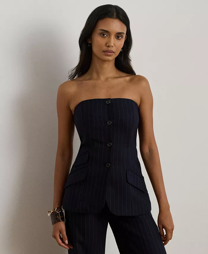 

Женский топ из шерстяной смесовой саржи в тонкую полоску Lauren Ralph Lauren, синий