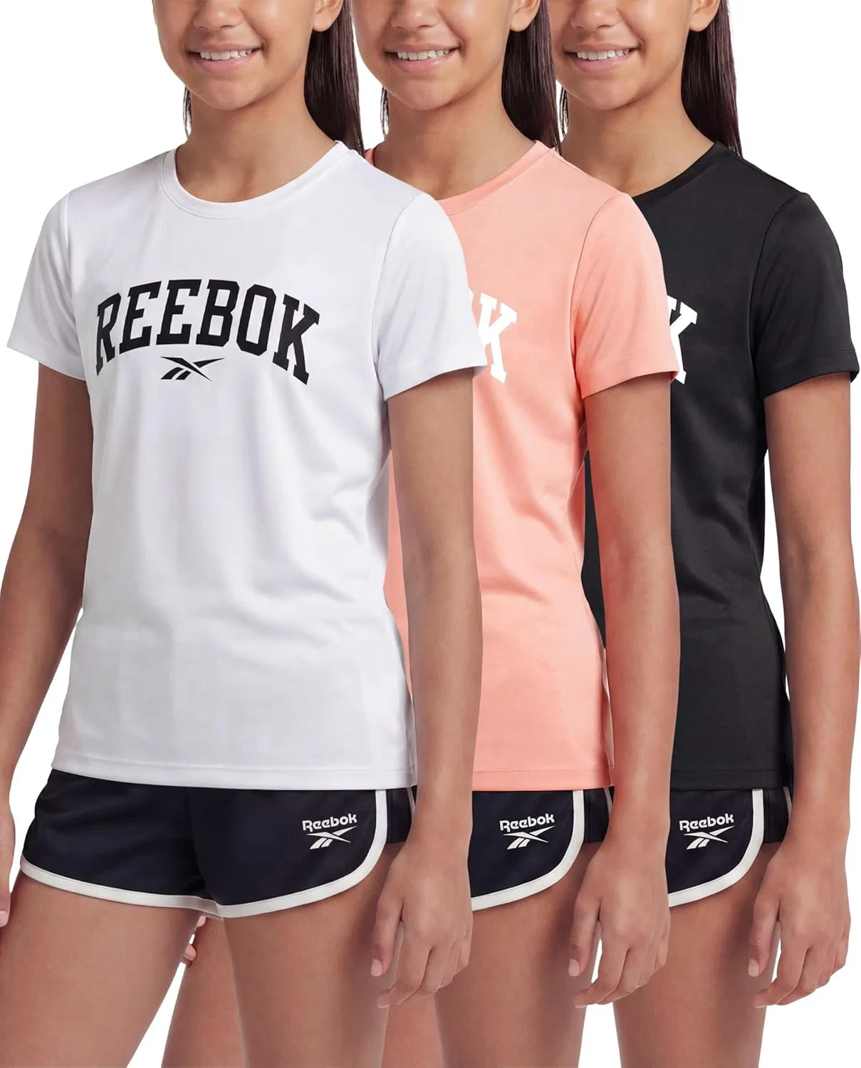 Футболки Reebok, 3 шт., Solid Black, Solid Peach Bud, Solid Bright White