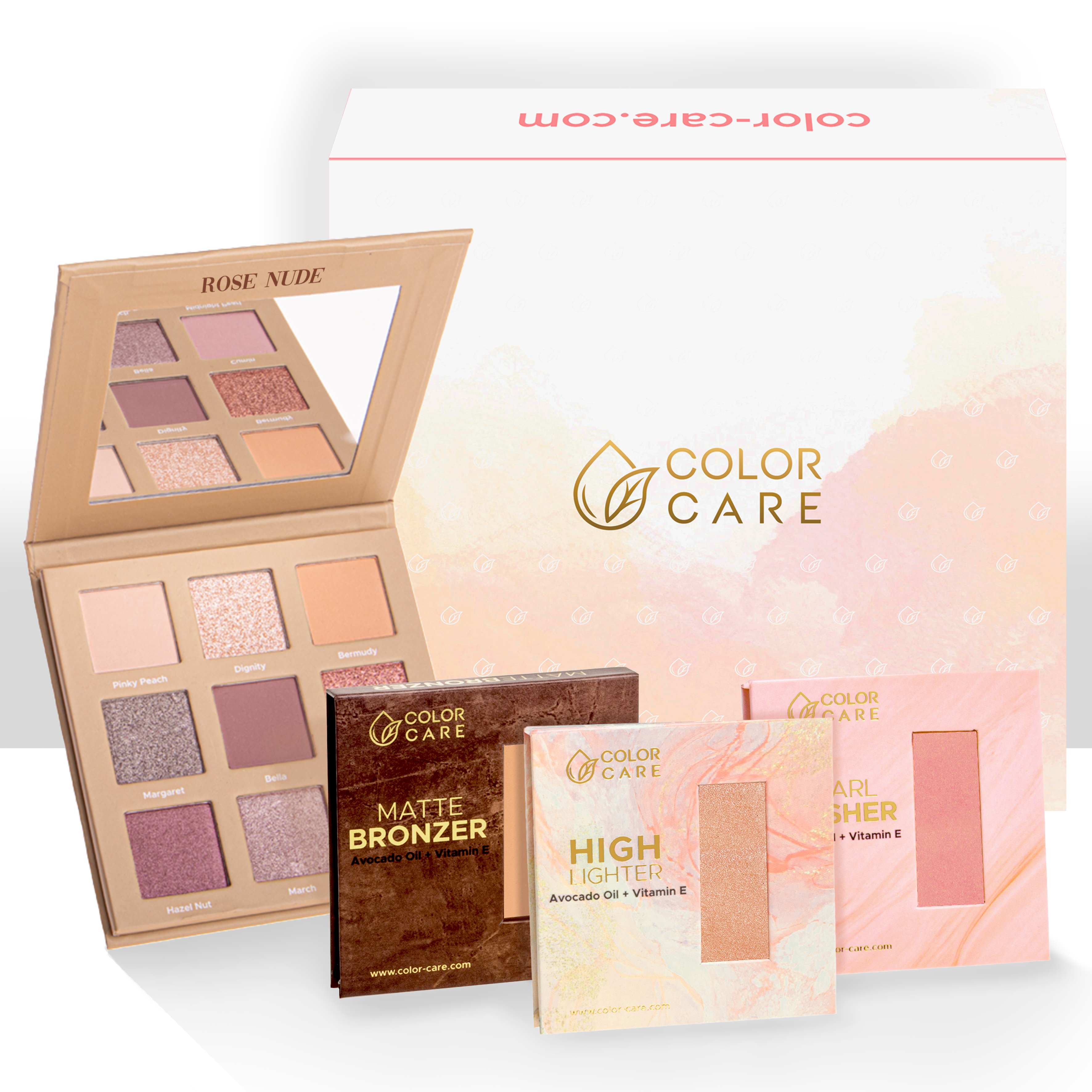 

Набор rose nude: палитра теней для век Color Care Glowup, 8 гр