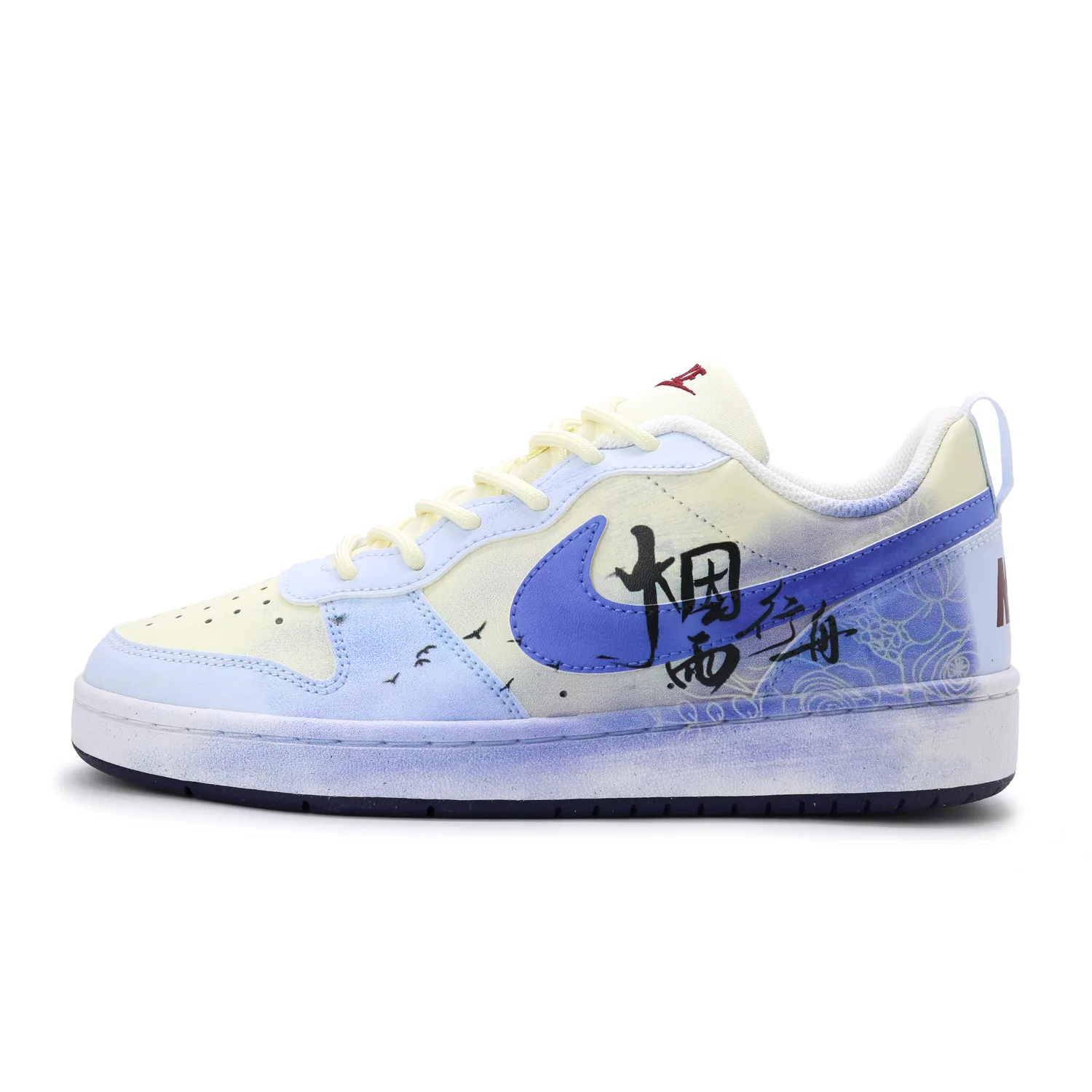 Nike Court Borough Misty Rain Together Synthetic Leather, Leather Skateboard Shoes Blue White Yellow Black GS Teenagers — фото 3