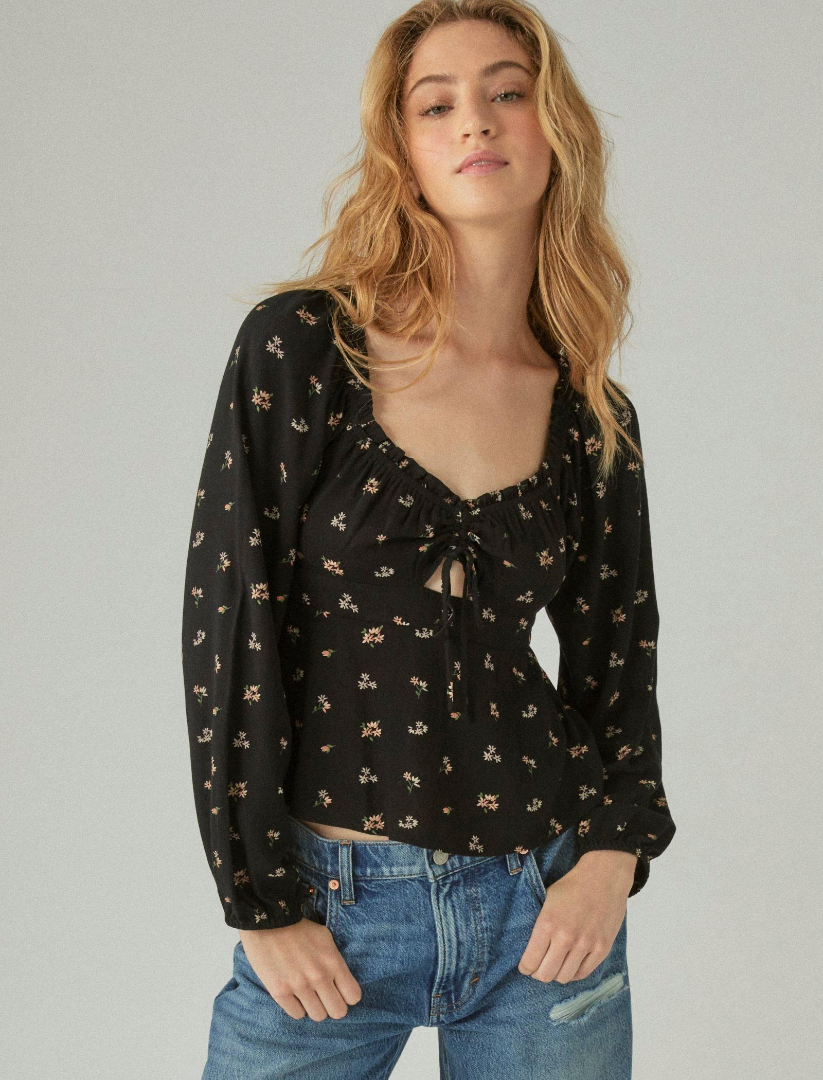 

Женский топ с длинными рукавами и принтом Lucky Brand, черный