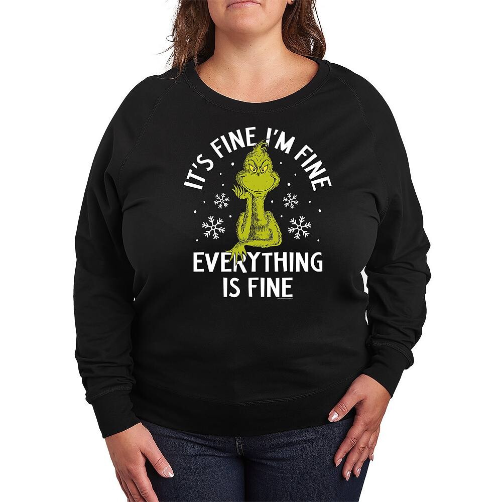 

Легкий свитшот из френч-терри размера плюс Dr. Seuss Grinch It's Fine I'm Fine Licensed Character, черный