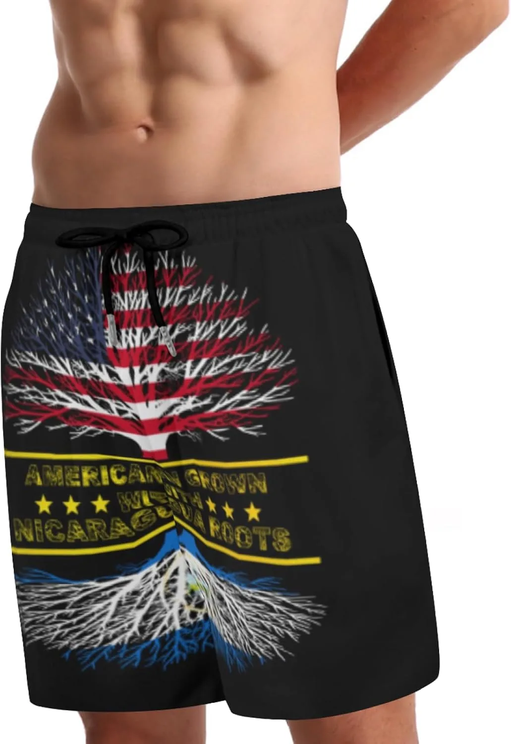 Мужские плавки American Grown and Nicaragua Roots с сетчатой ​​подкладкой, завязками, быстросохнущие, с карманами Generic, черный — фото 2