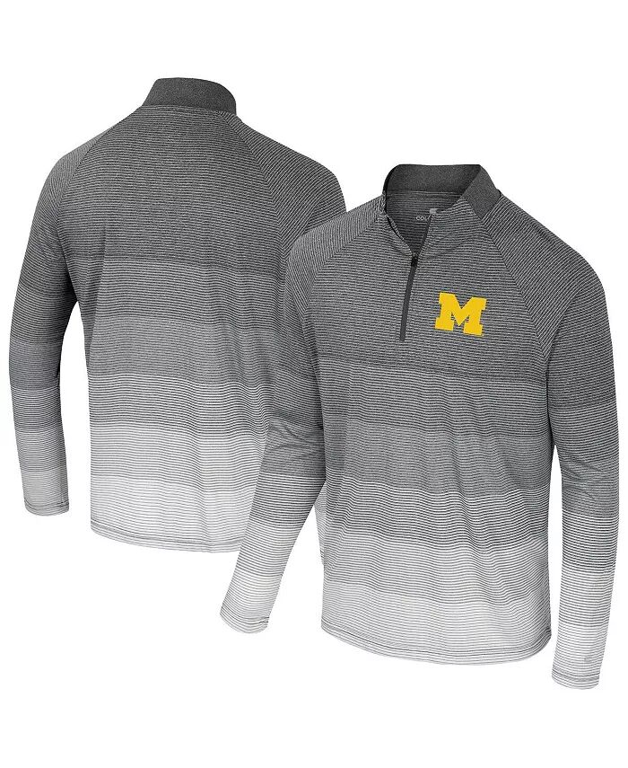 

Мужская серая толстовка Michigan Wolverines Ai Striped Mesh с застежкой-молнией на четверть длины Colosseum