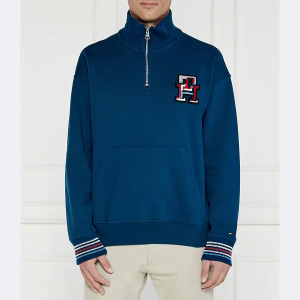 

Толстовка оверсайз с монограммой на молнии на молнии 1/4 Tommy Hilfiger, синий