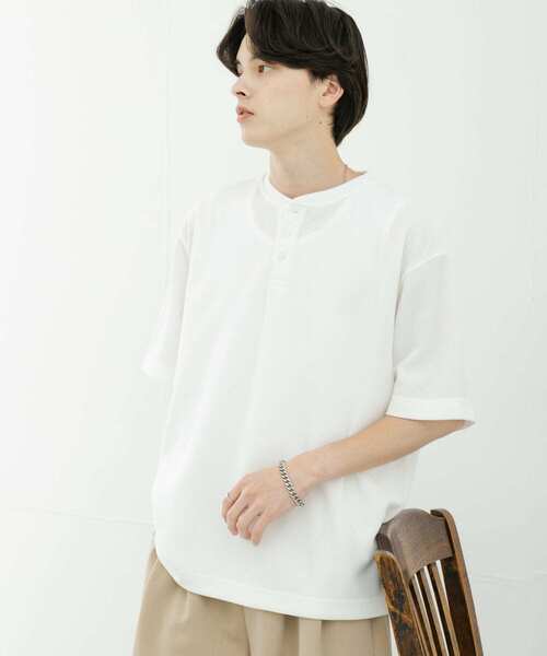 

Футболка с воротником-стойкой из пике SENSE OF PLACE by URBAN RESEARCH, белый