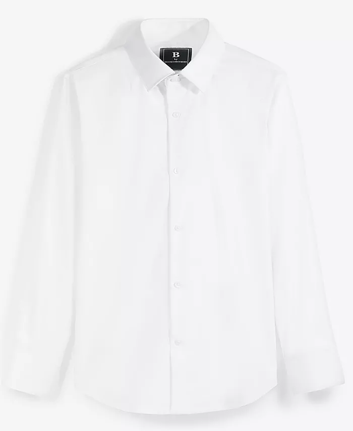 Классическая однотонная рубашка с длинным рукавом для мальчиков Big Boys B By Brooks Brothers, белый — фото 3