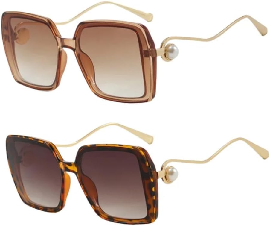 

Большие солнцезащитные очки для женщин и мужчин в стиле ретро, ​​роскошные, с жемчужной отделкой, увеличенного размера, защита от УФ-излучения UV400 (чайный леопардовый принт) TVTBBVV, Tea Leopard